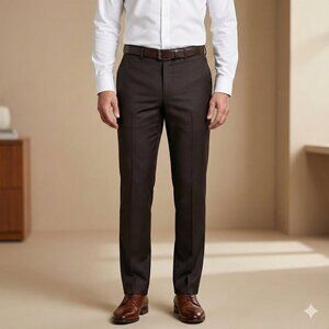 Zara Men's Modern Espresso Dark Brown Flat-Front Dress Pants